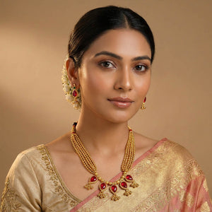 Kolhapuri Red Drop Multi-Strand Necklace
