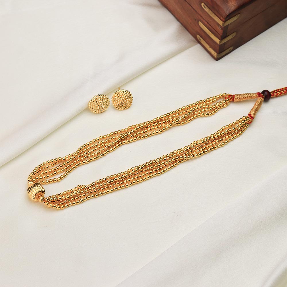 Gold bead long necklace