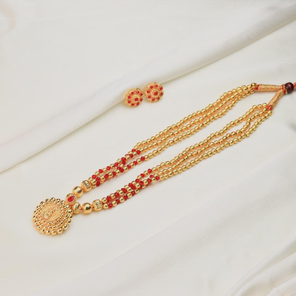 Kolhapuri Red Bead Layered Necklace