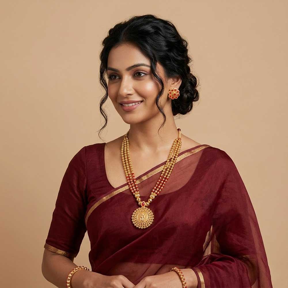 Red bead layered necklace