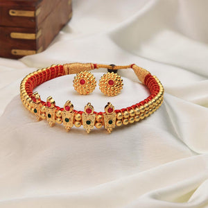 Square motif temple choker set