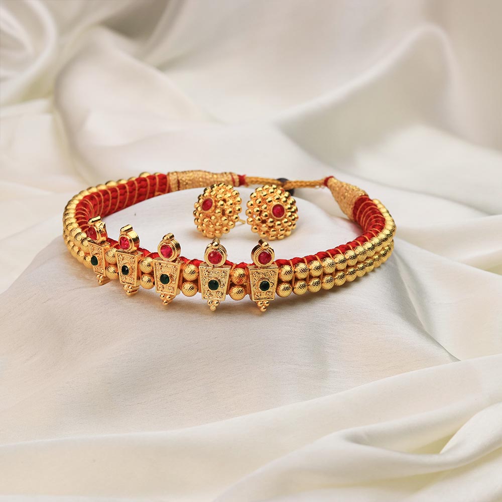 Kolhapuri Square Motif Temple Choker Set