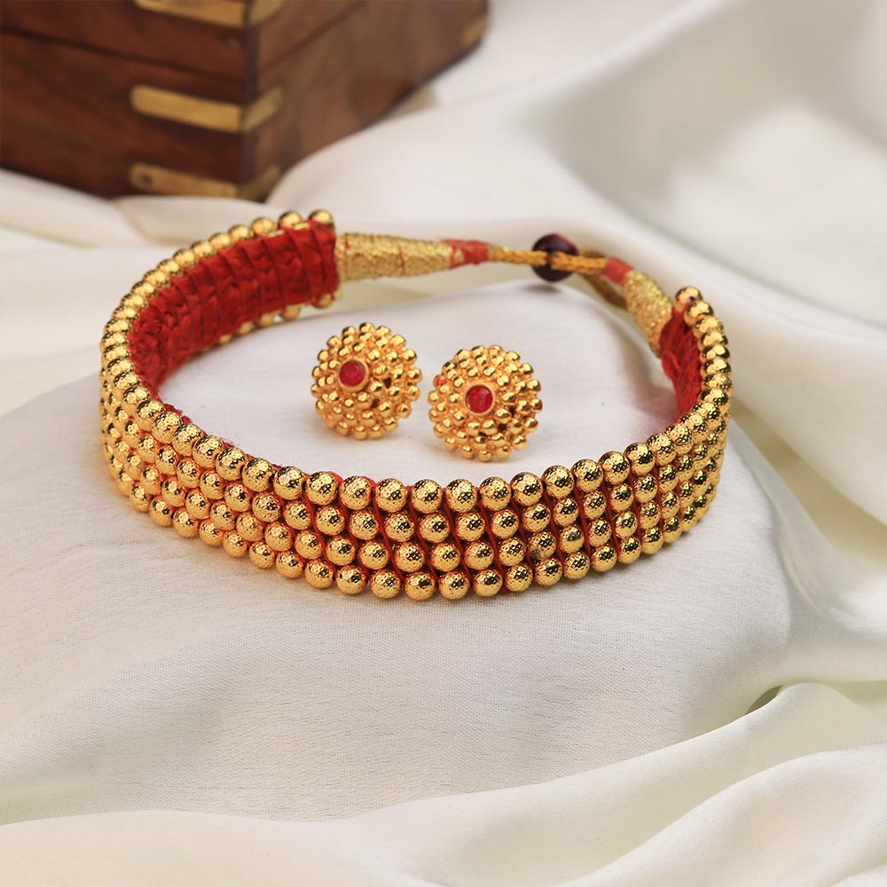 Wide gold bead choker