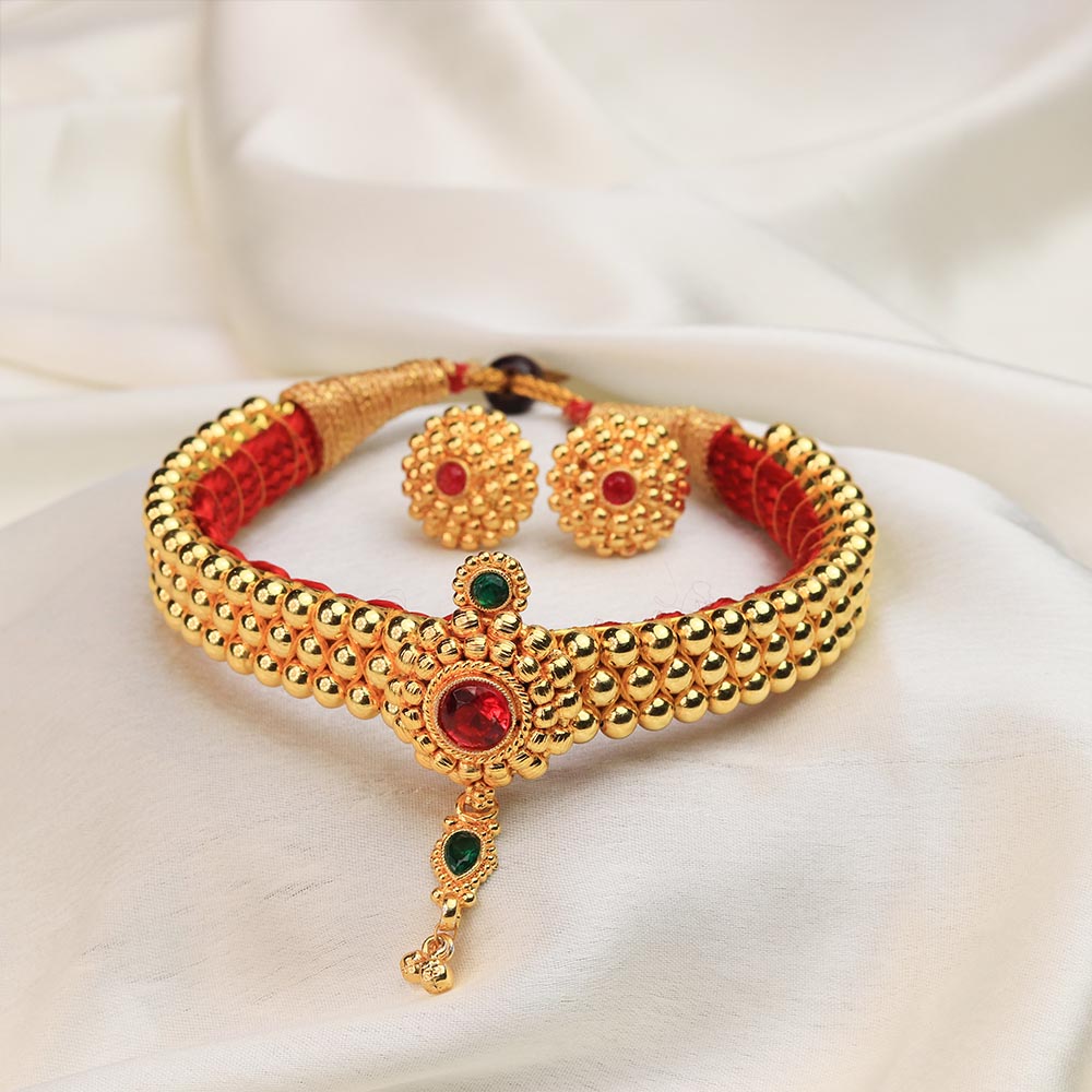 Kolhapuri Dual Stone Drop Choker Set