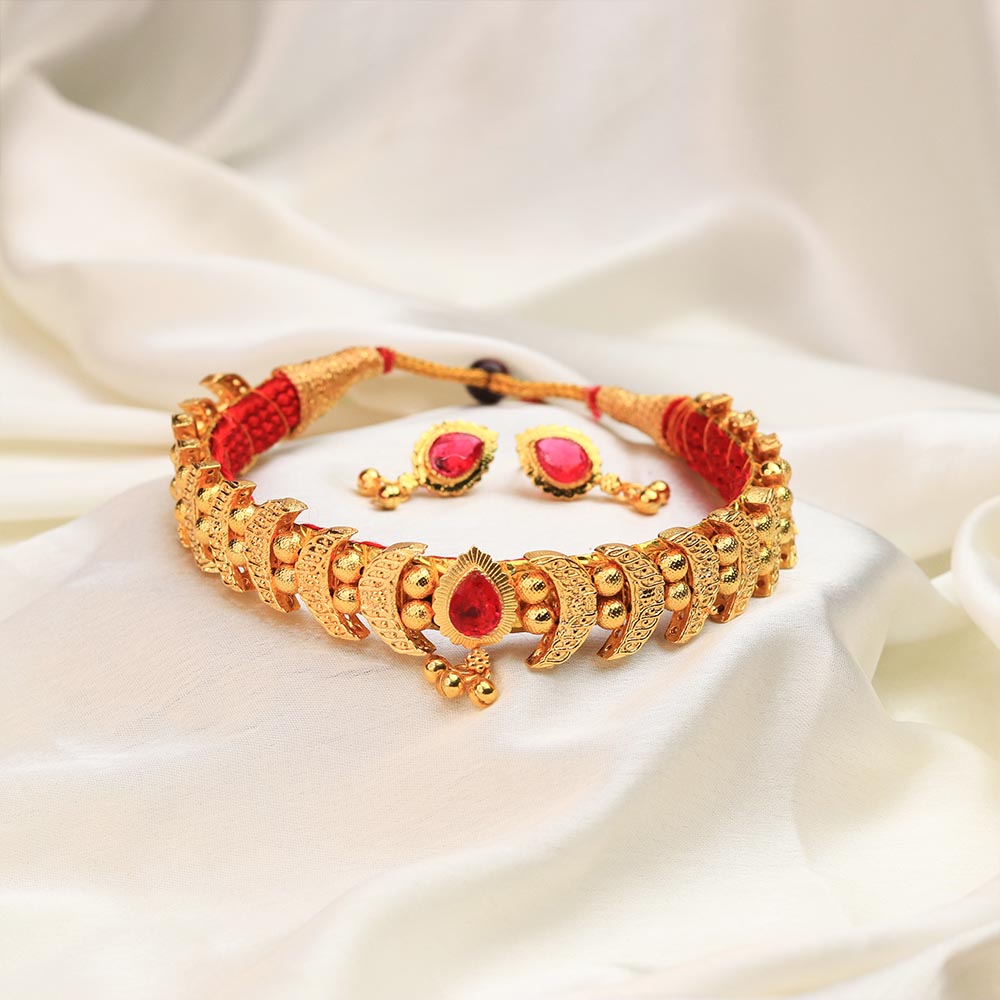 Kolhapuri Antique Leaf Design Choker Set