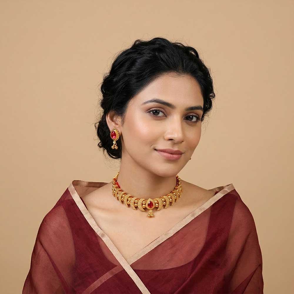Leaf motif choker necklace