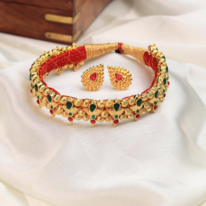 Green red stone choker set