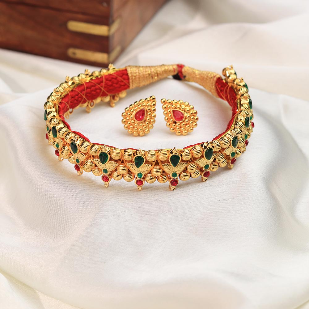 Green red stone choker set