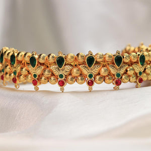 Kolhapuri Green Red Floral Stone Choker Set