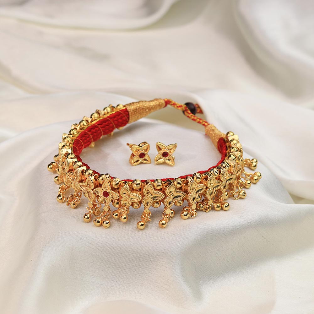 Kolhapuri Pearl Temple Statement Choker Set