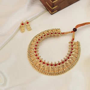 gold temple choker with red stones