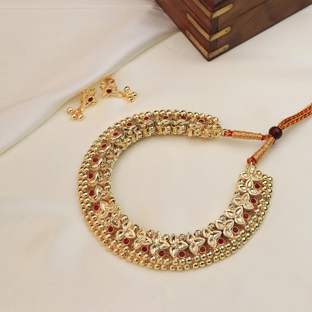 gold floral choker necklace