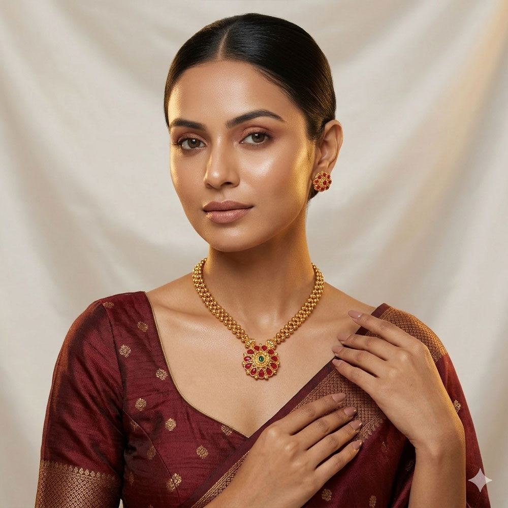 Red Floral Temple Mangalsutra