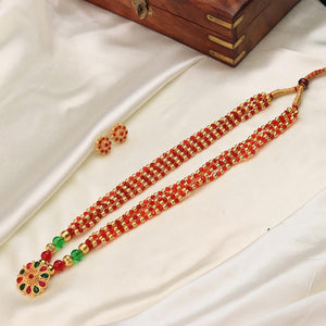 red green beaded long necklace with pendant