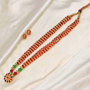 red green beaded long necklace with pendant