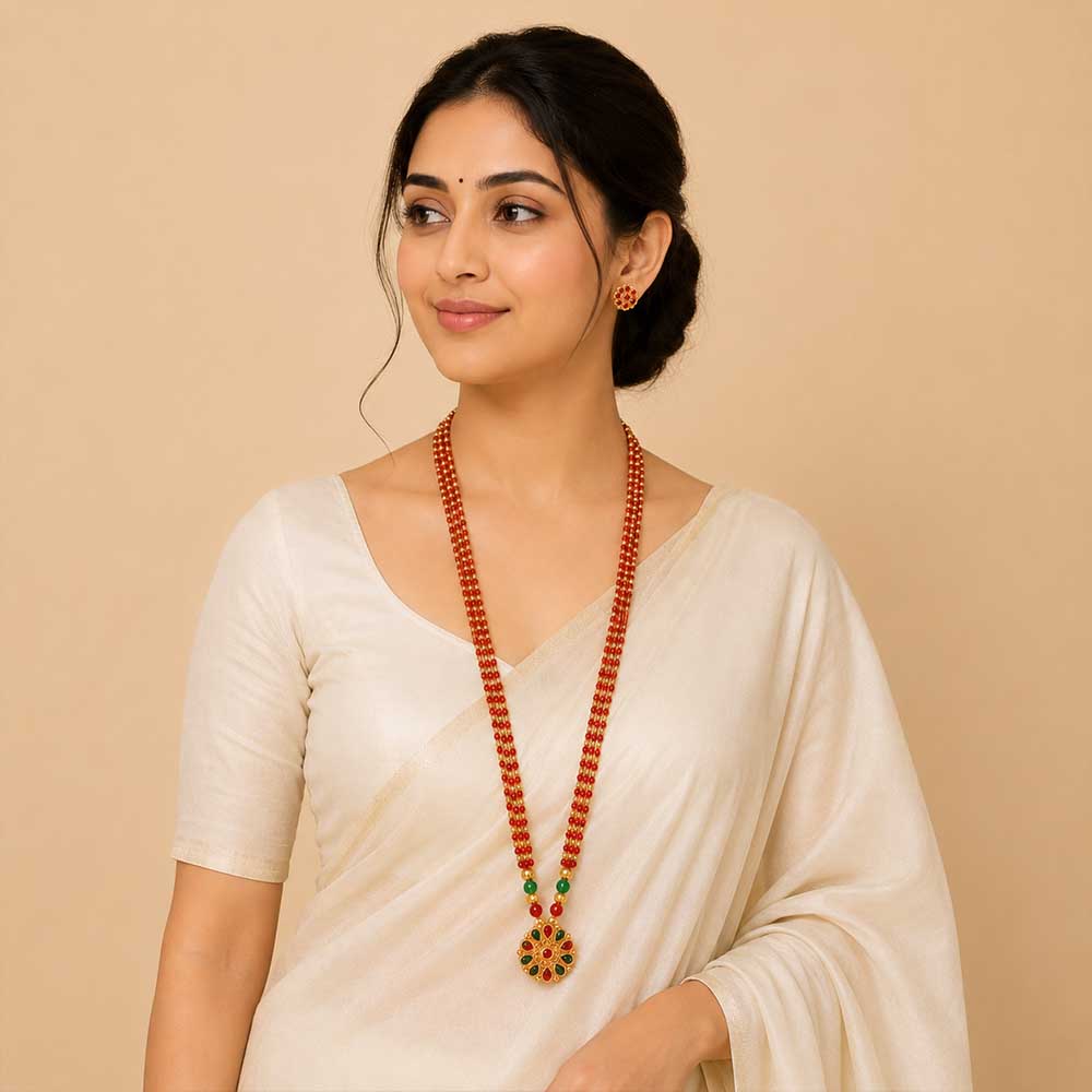 Dual Tone Beaded Pendant Necklace