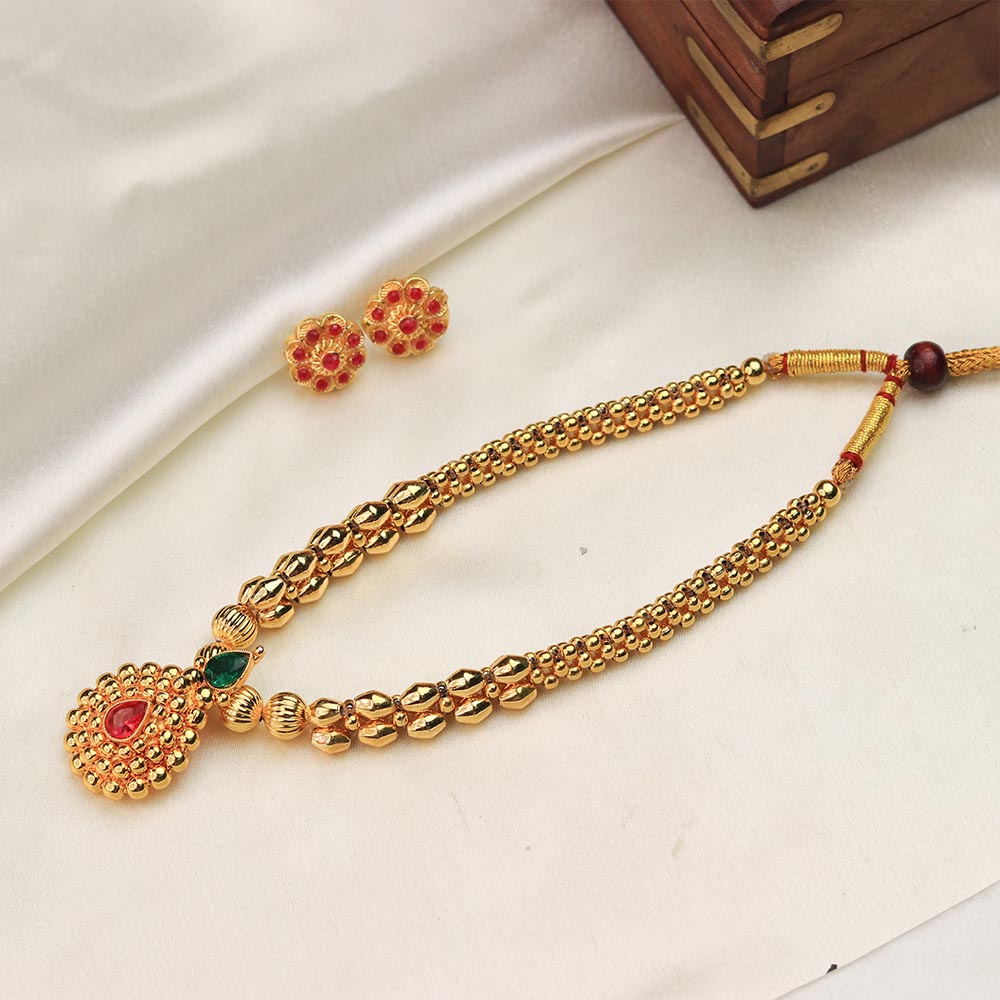 gold bead necklace temple design