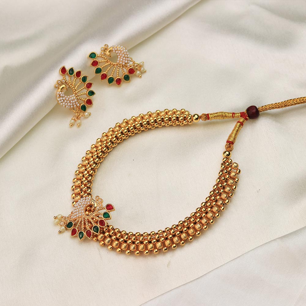 Peacock Pearl Temple Necklace