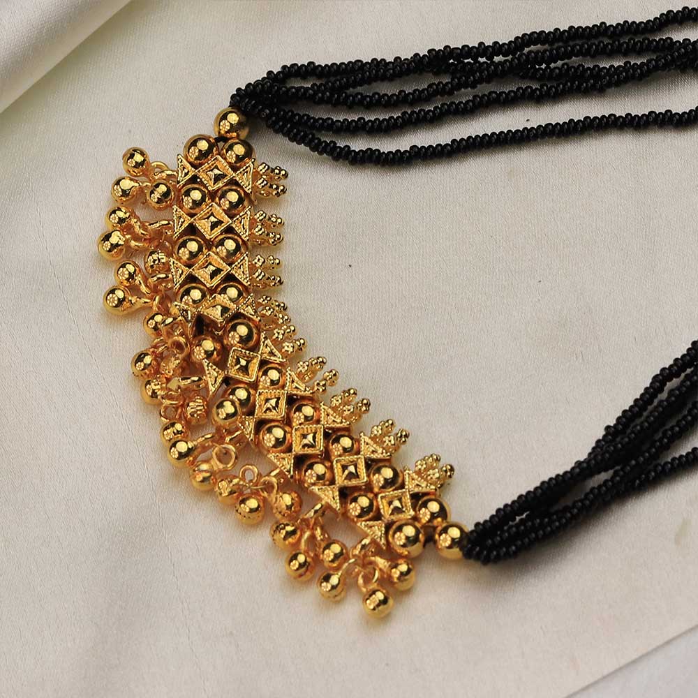 Designer Temple Black Bead Necklace