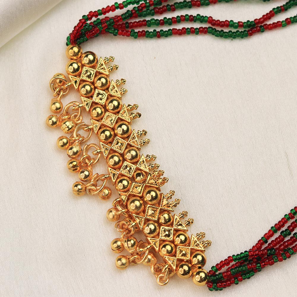 red green bead necklace