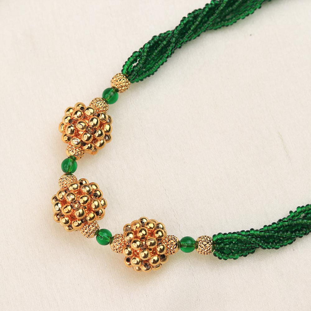 green multi strand bead necklace
