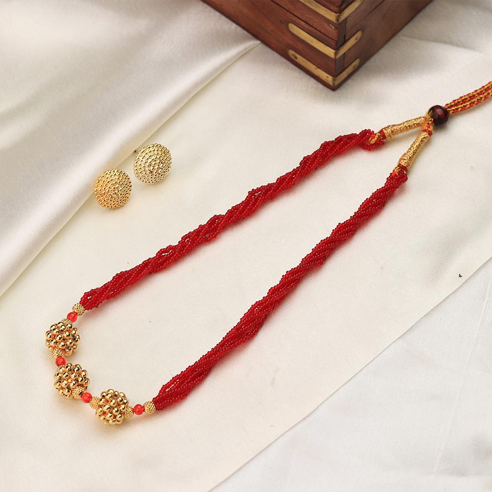 red bead necklace gold design