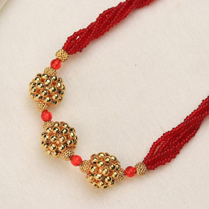 red bead necklace gold design