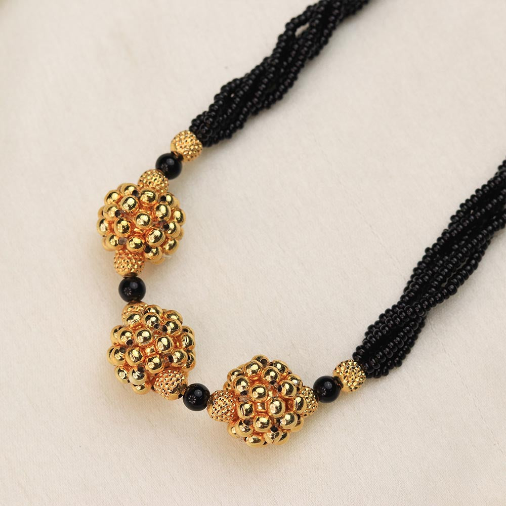 black bead gold necklace