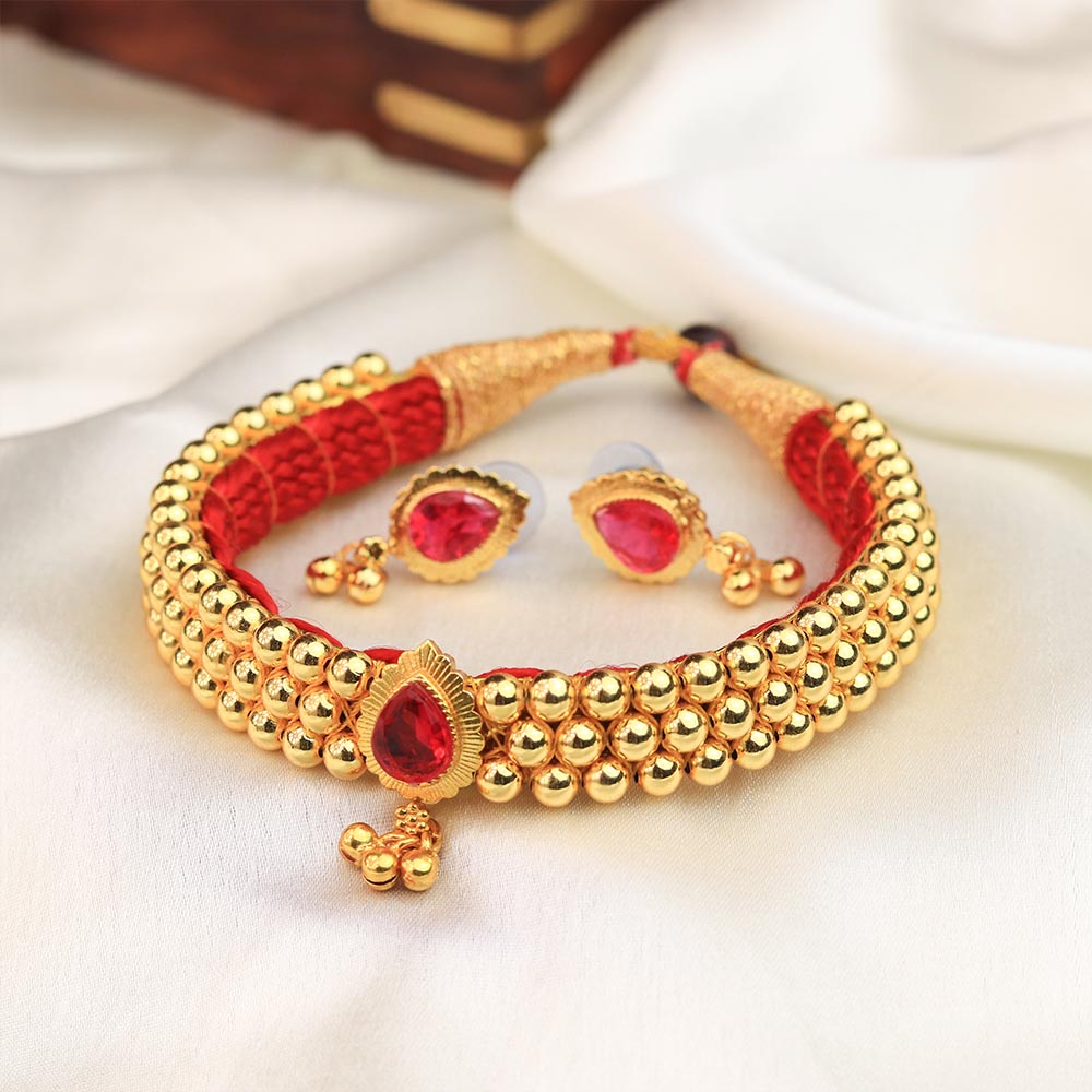 red stone gold choker
