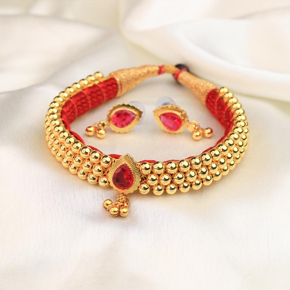 Red Stone Gold Choker Set