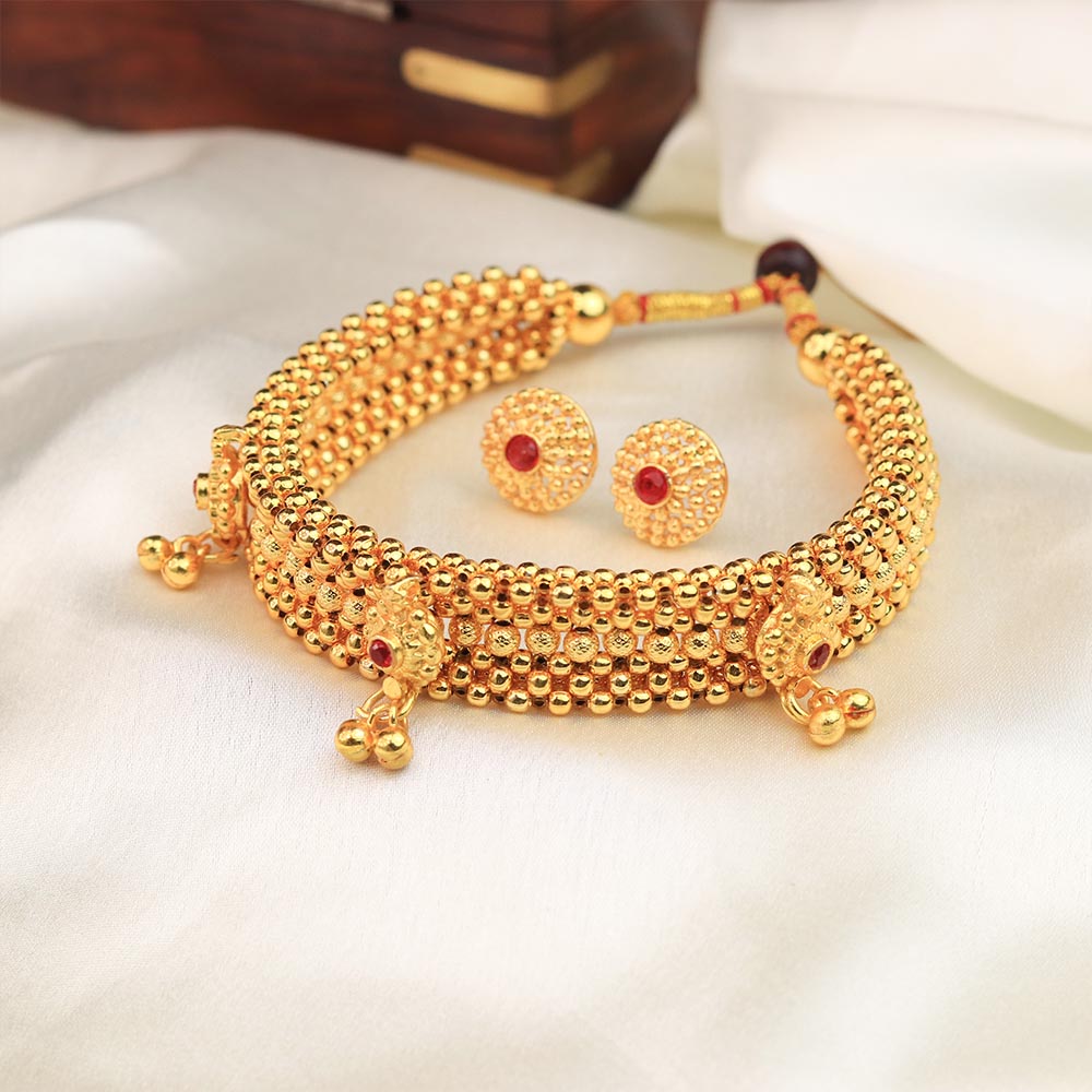 gold bead choker necklace