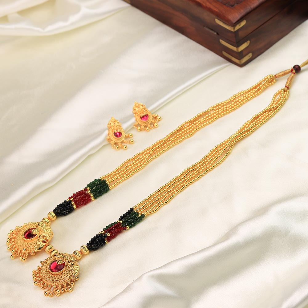 multicolor bead temple necklace