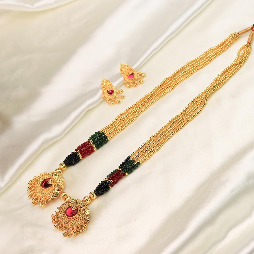 Temple Pendant Beaded Necklace (Multi Color)