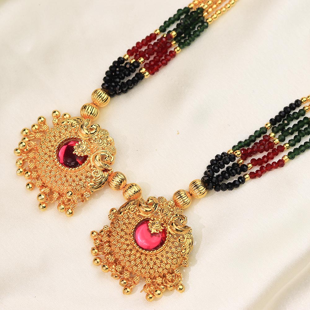 multicolor bead temple necklace