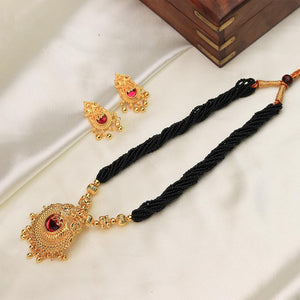 black thread temple necklace
