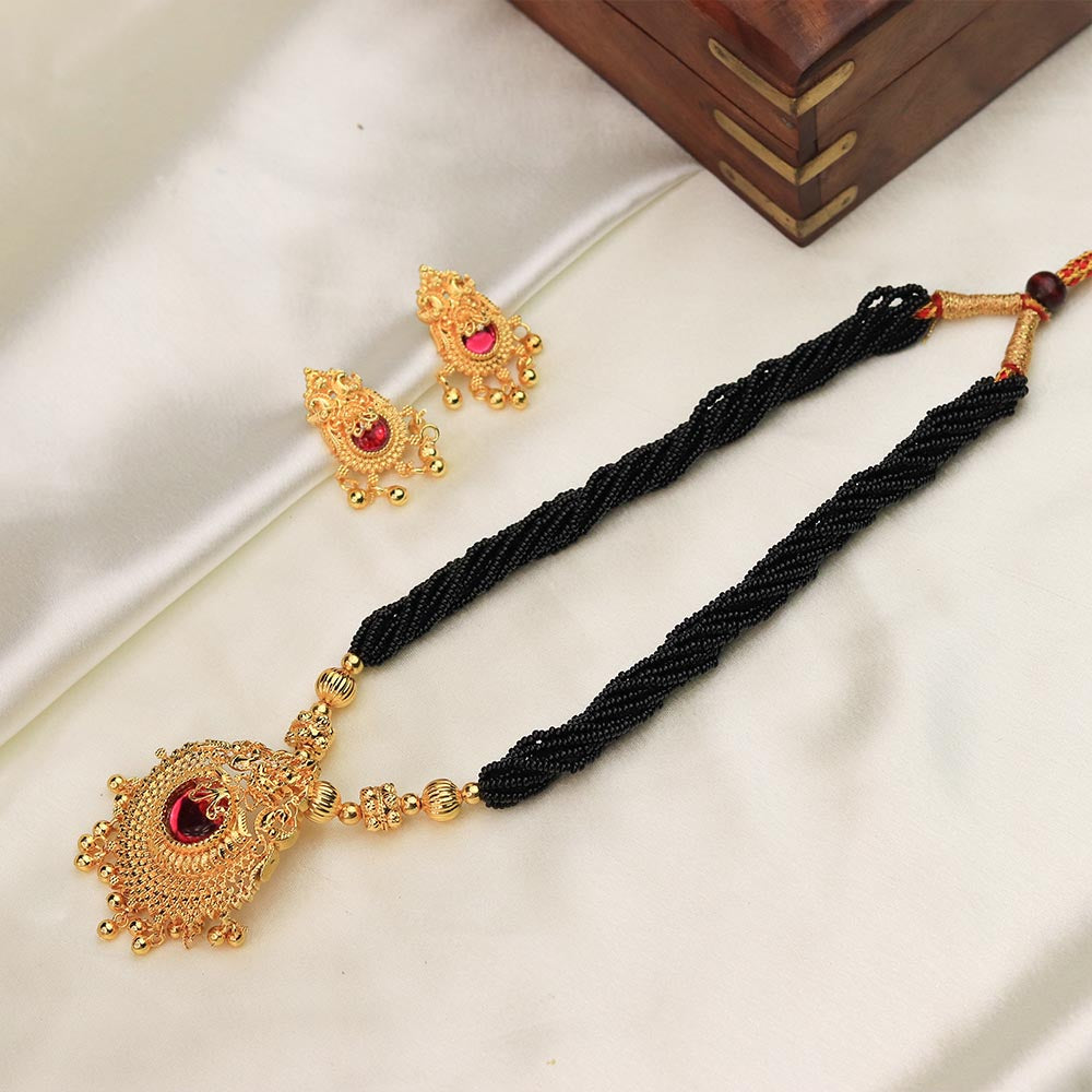 black thread temple necklace