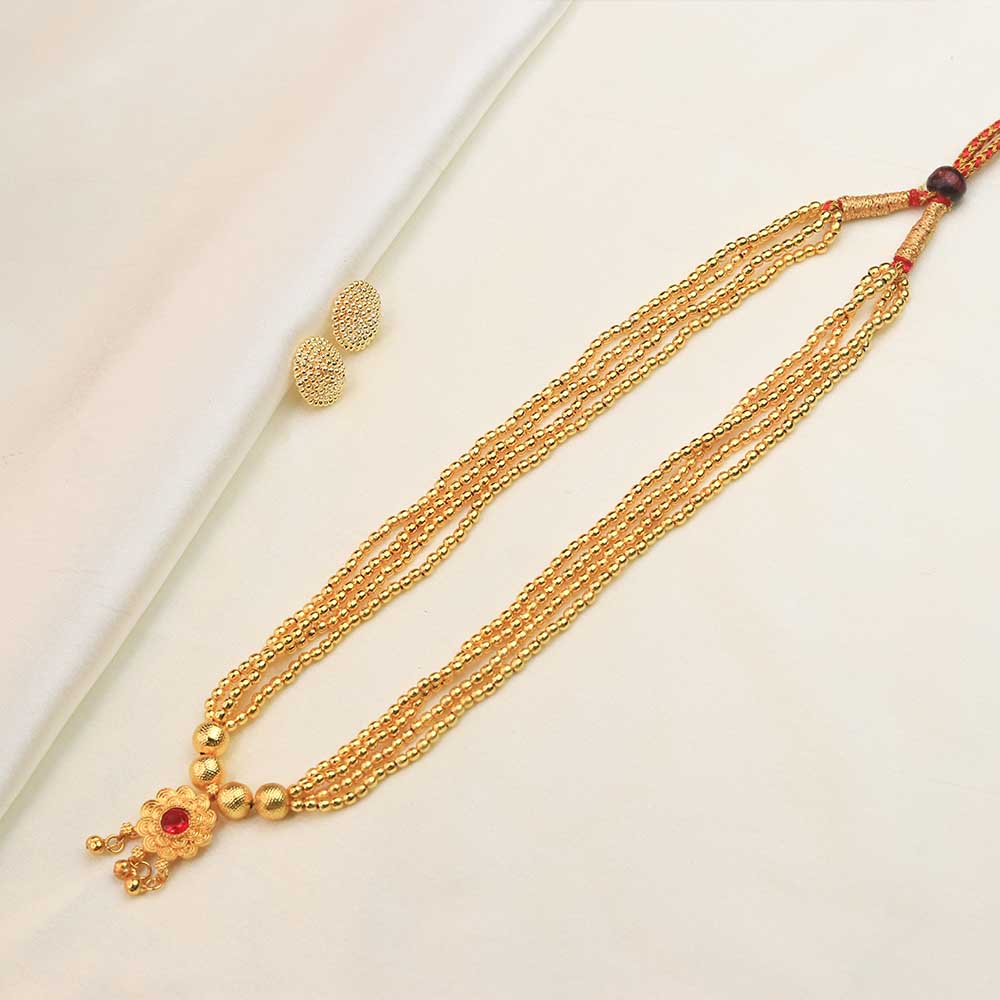Multi-Strand Gold Bead Necklace