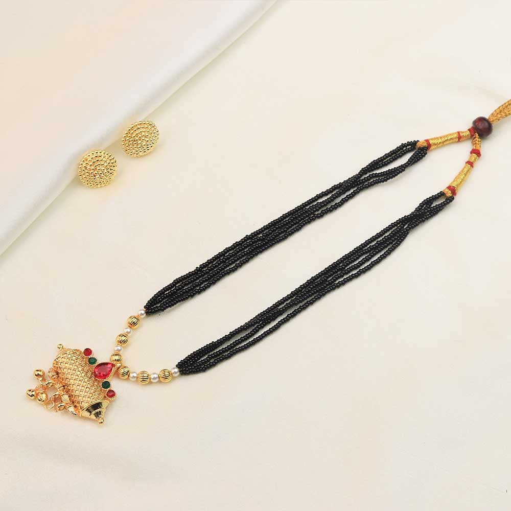Black Bead Gold Necklace
