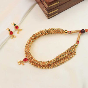 Gold bead Kolhapuri choker necklace