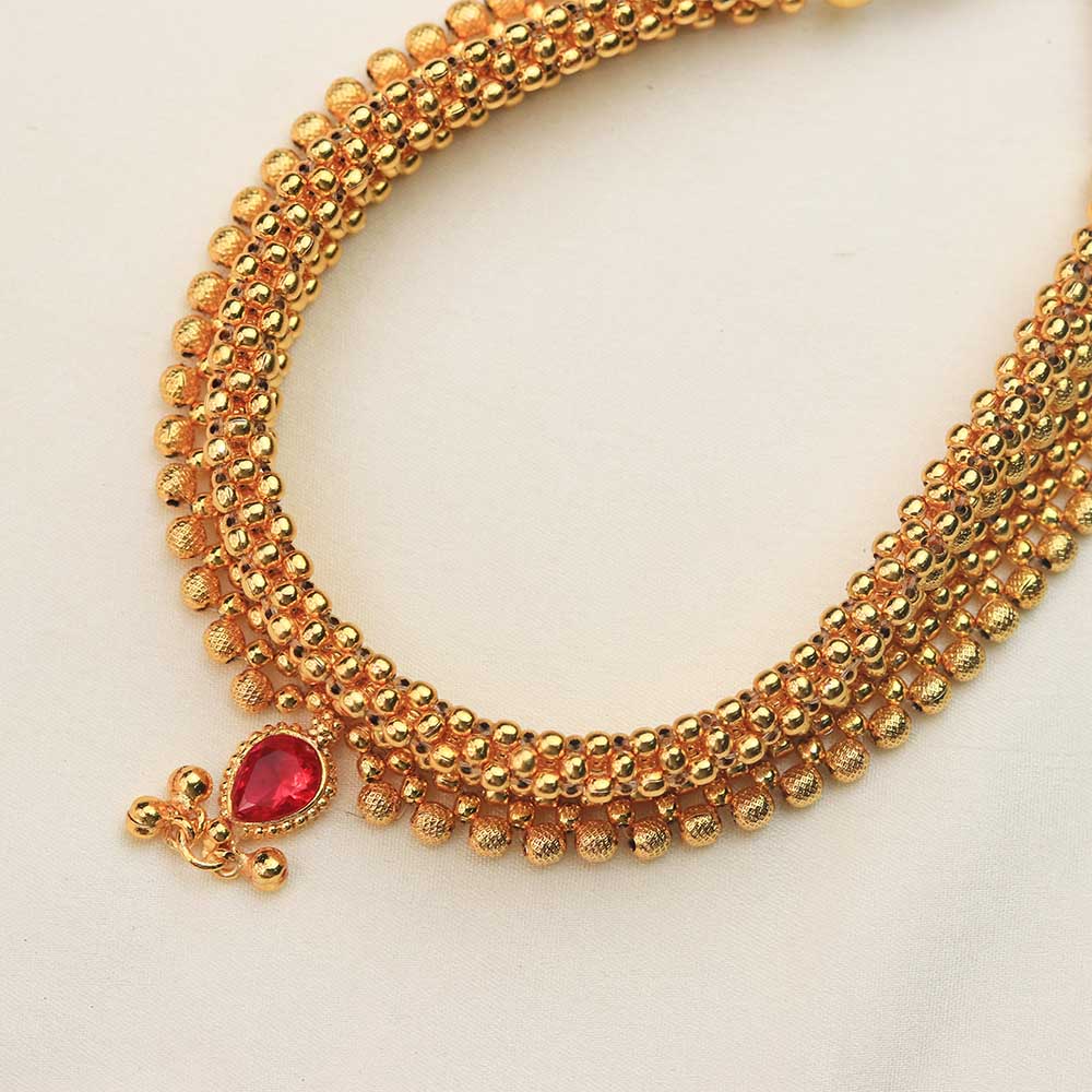 Gold bead Kolhapuri choker necklace