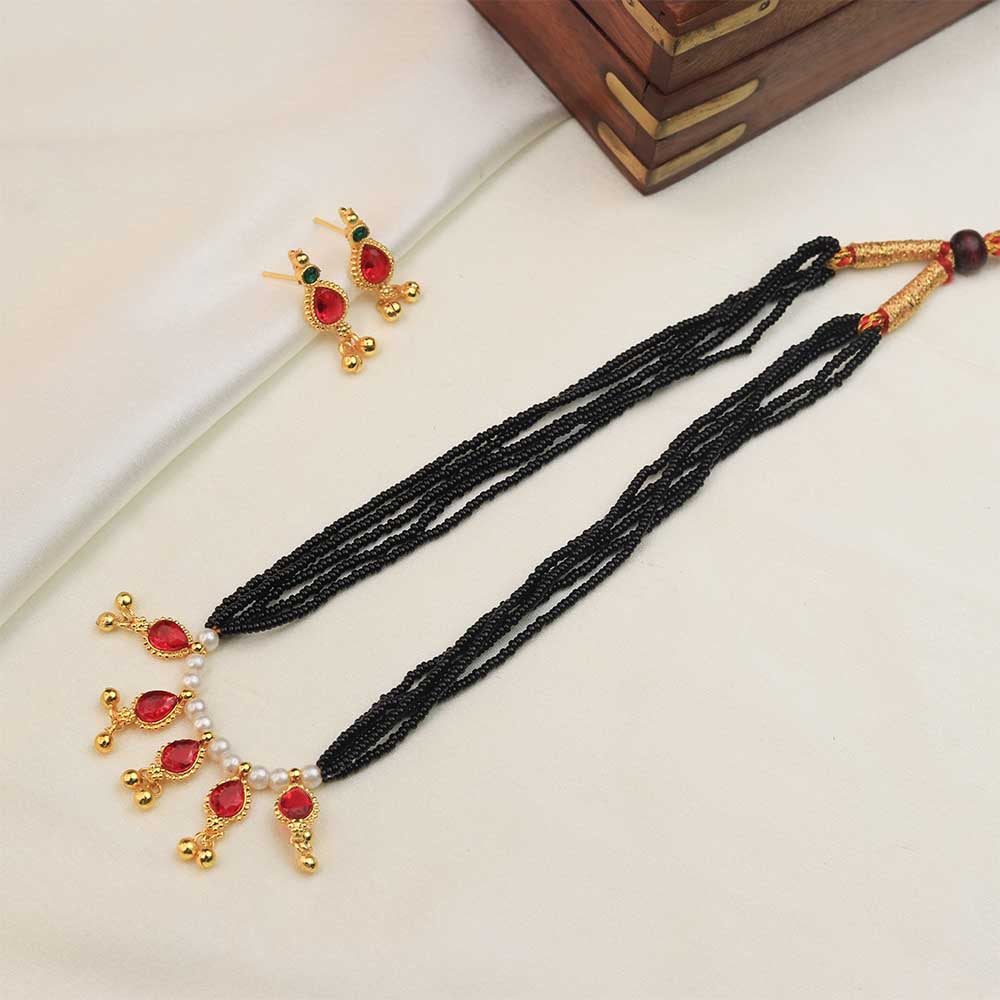 Black bead mangalsutra style necklace