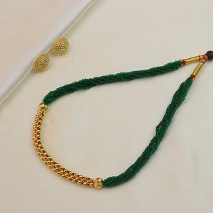 Emerald Thread Gold Bead Necklace