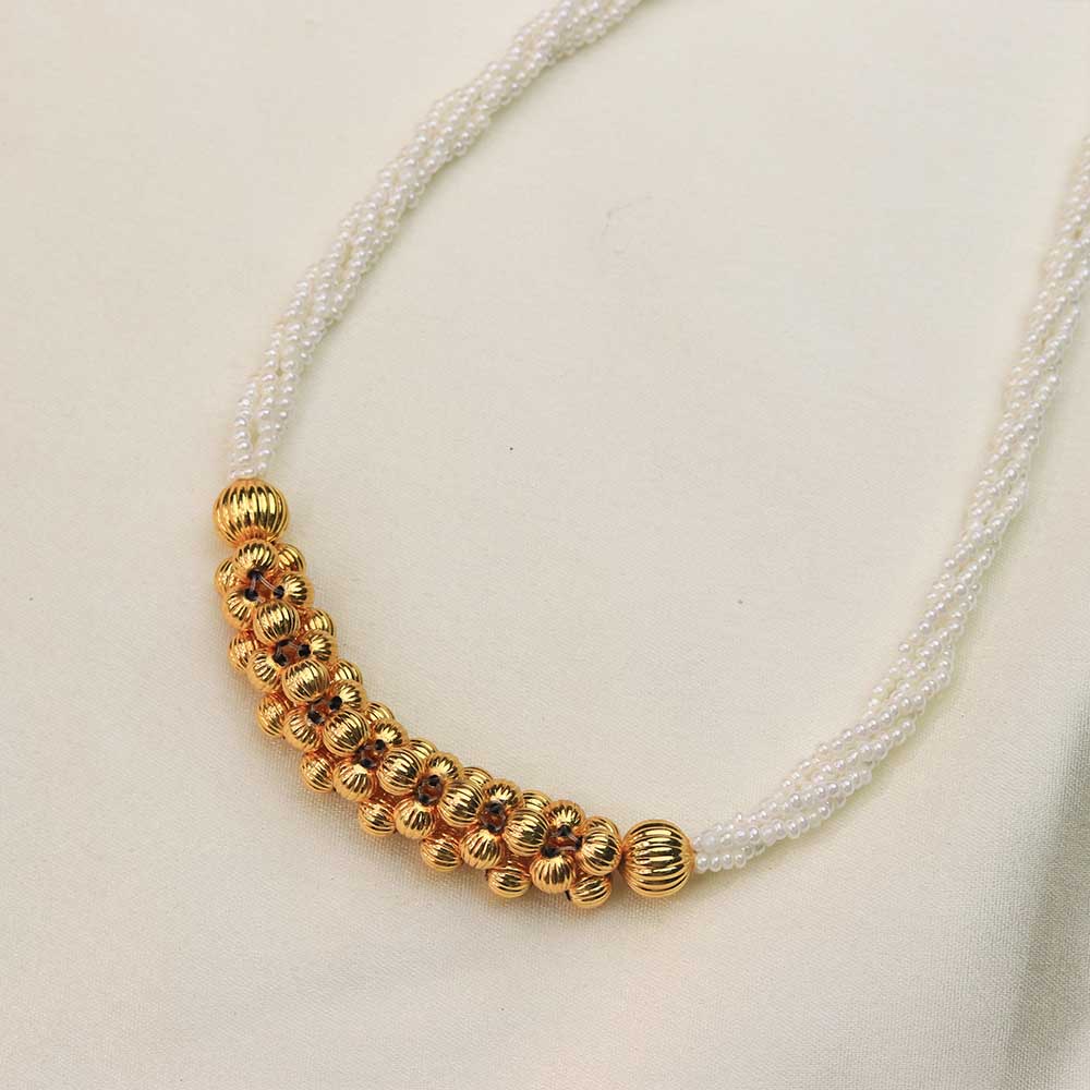 Ivory Pearl Gold Bead Necklace
