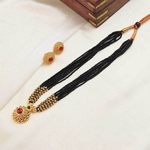 Black bead floral mangalsutra