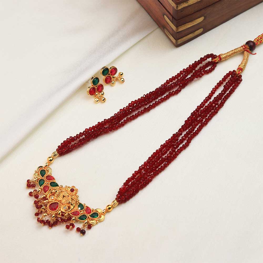 Red crystal temple necklace