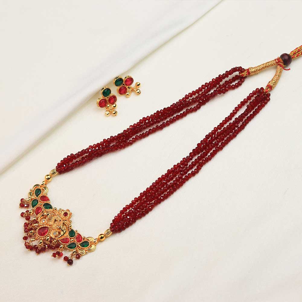 Red Crystal Temple Statement Necklace