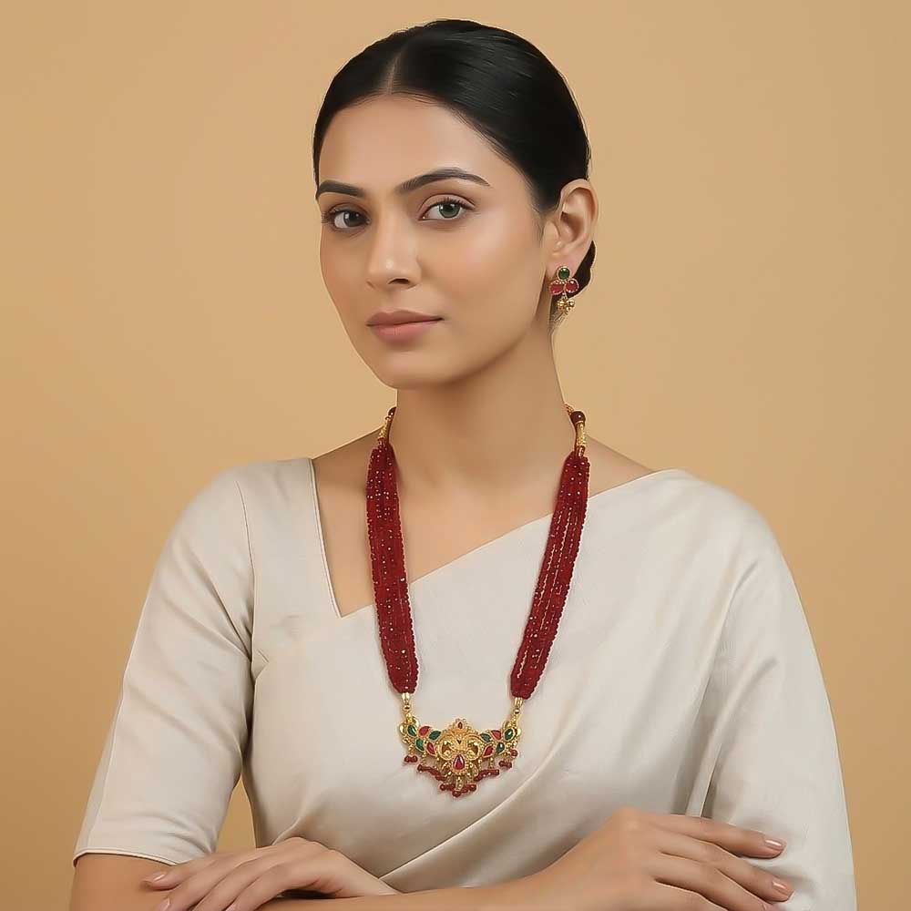 Red Crystal Temple Statement Necklace