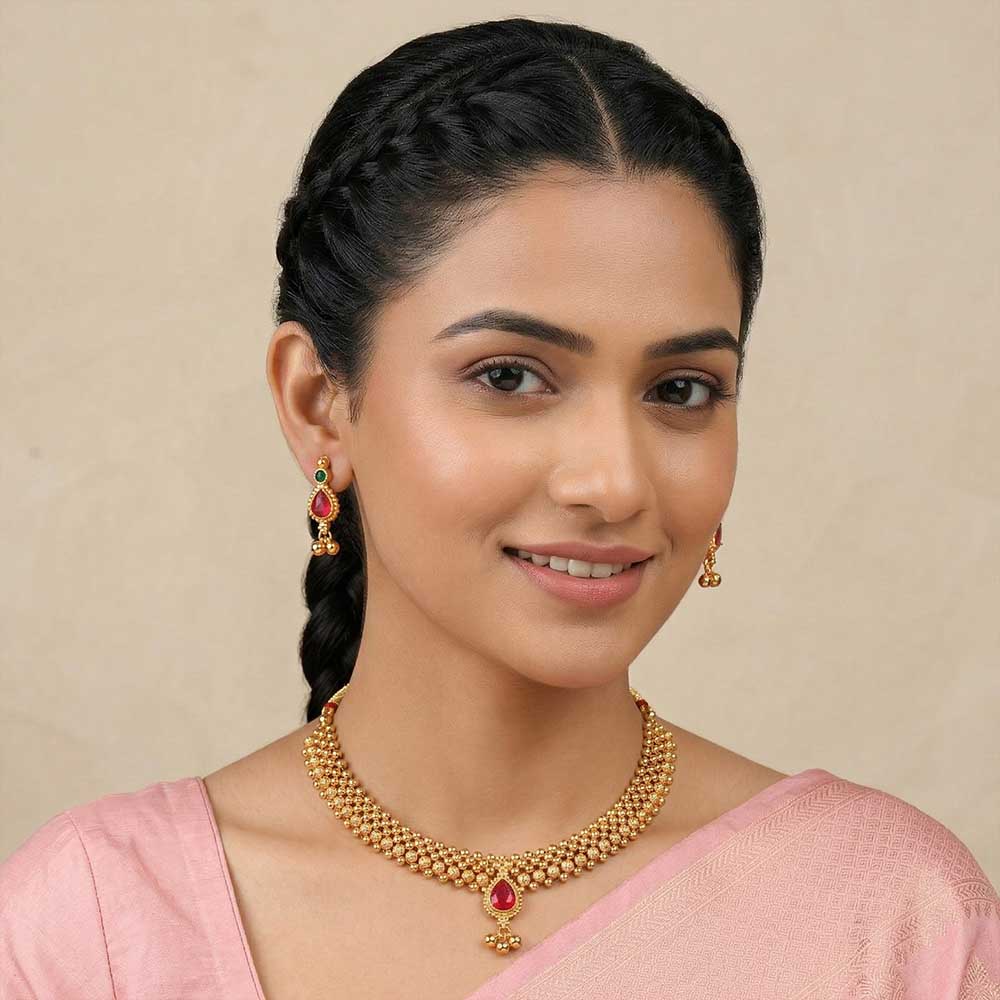  Gold necklace with colored stones 