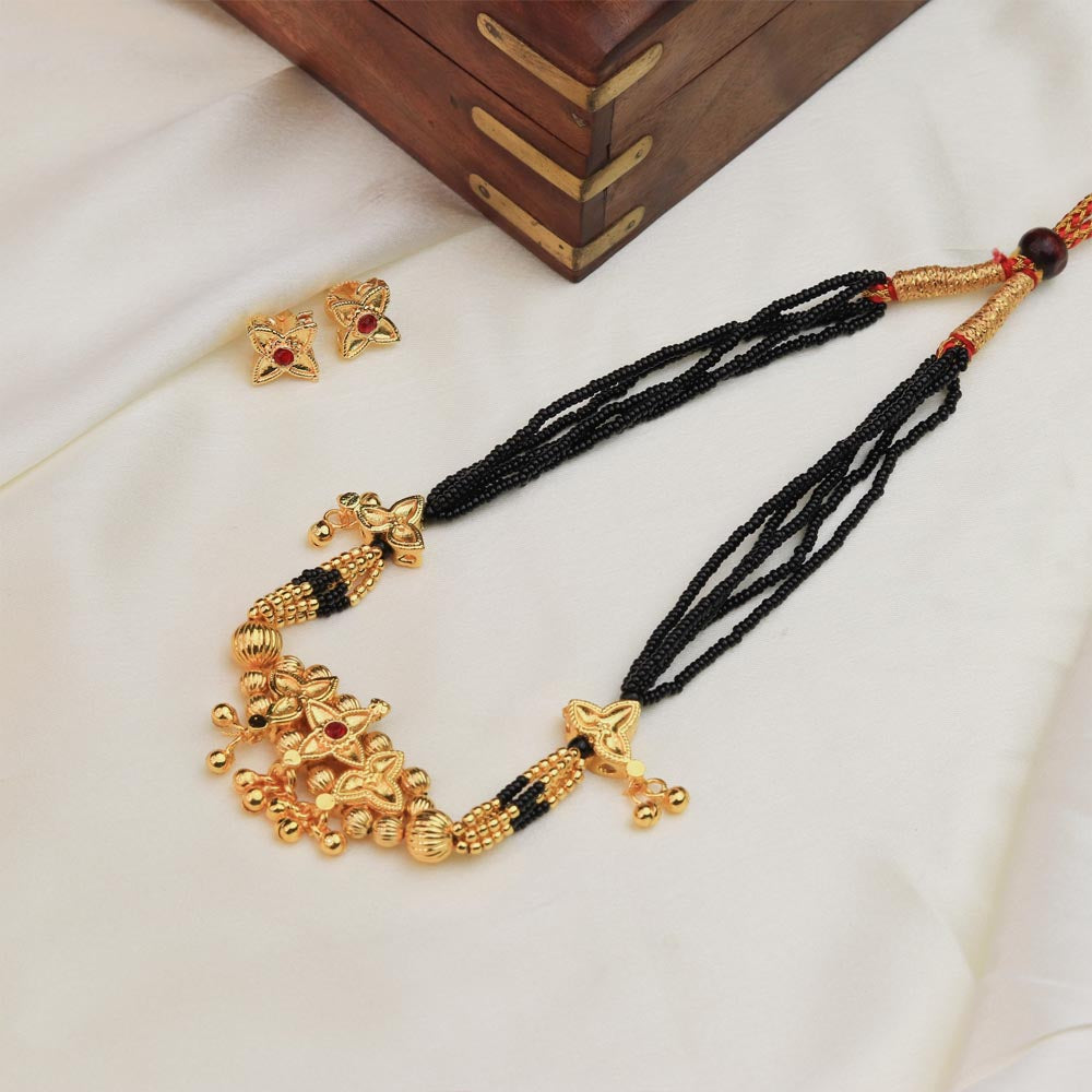  Floral saaj mangalsutra with black beads 