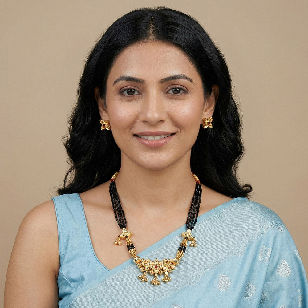  Floral saaj mangalsutra with black beads 
